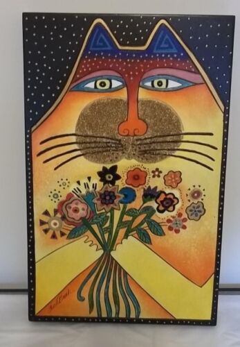 LAUREL BURCH ARTWORKS DOT CAT 14"x22"x2" ON WOOD SIGNED EUC - Picture 1 of 6