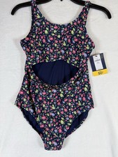 Gap Kids Girls 14/16 XXL Swimsuit One Piece Blue Floral Swim New NWT