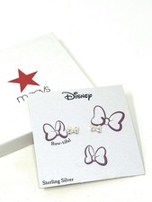 Disney Minnie Mouse Bow Tie Earrings in Sterling Silver NWT