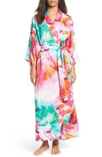 Natori Paraiso Satin Robe Sz S Multi