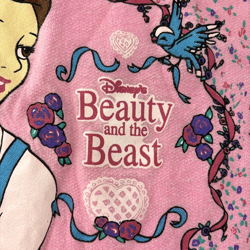 Vintage Beauty And The Beast Kids Shirt 90s Belle Pink Ruffles Disney XL NICE - Image 3 of 4