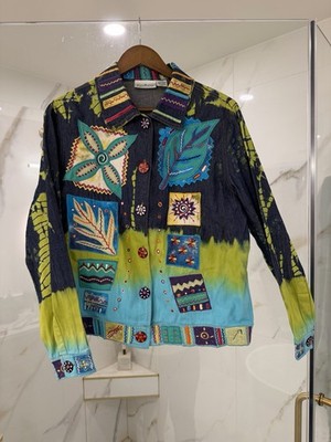 Vintage Patchington Embroidered Tie Dye Denim Jacket Patchwork Flower Art