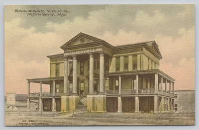 #ad Railroad YMCA Monett MO Hand Colored Historic Postcard Reprint $4.75