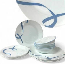 Corelle Livingware Blue Ribbon 18pc Dinnerware Set Plates Bowls - Vintage