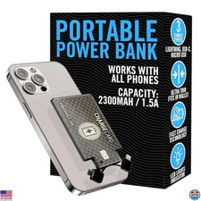 Ultra Slim 2300mAh Power Bank - Wallet Size USB-C & Micro-USB Charger - Black