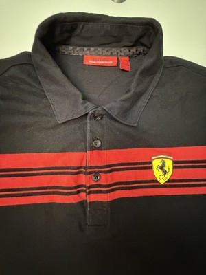 Ferrari Men s Polo Shirt Black Cotton Scuderia Motorsport F1 Race Horse Patch L
