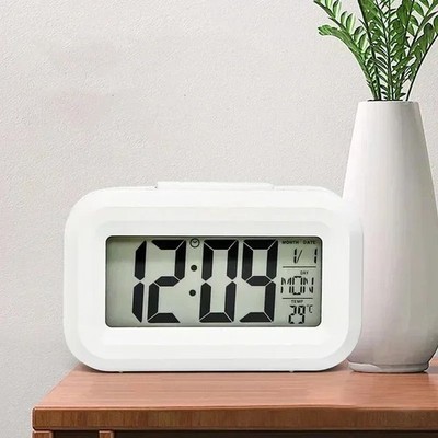 Kleine digitale Uhr LED-Anzeige Schreibtisch Tisch Temperatur Zeit Alarm Wohnkultur UK