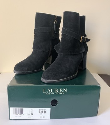 Lauren Ralph Lauren Gilda Womens Short Suede Boots Black Size 7.5 B Block Heel