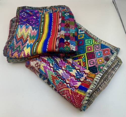 Pair Guatemalan Huipil Hand Woven Cotton Pillow Shams Latin Folk Art 19 X 20”