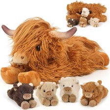 5PC Highland Cow Stuffed Animals with Babies Inside, 1 Mommy Highland Cow Plu...
