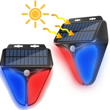 2-4x Solar Alarm Strobe Light Motion Sensor Sound Security Outdoor Waterproof US