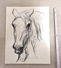 Otto Dill, Pferdekopf, Repro Kohlezeichnung auf Hartfaserplatte