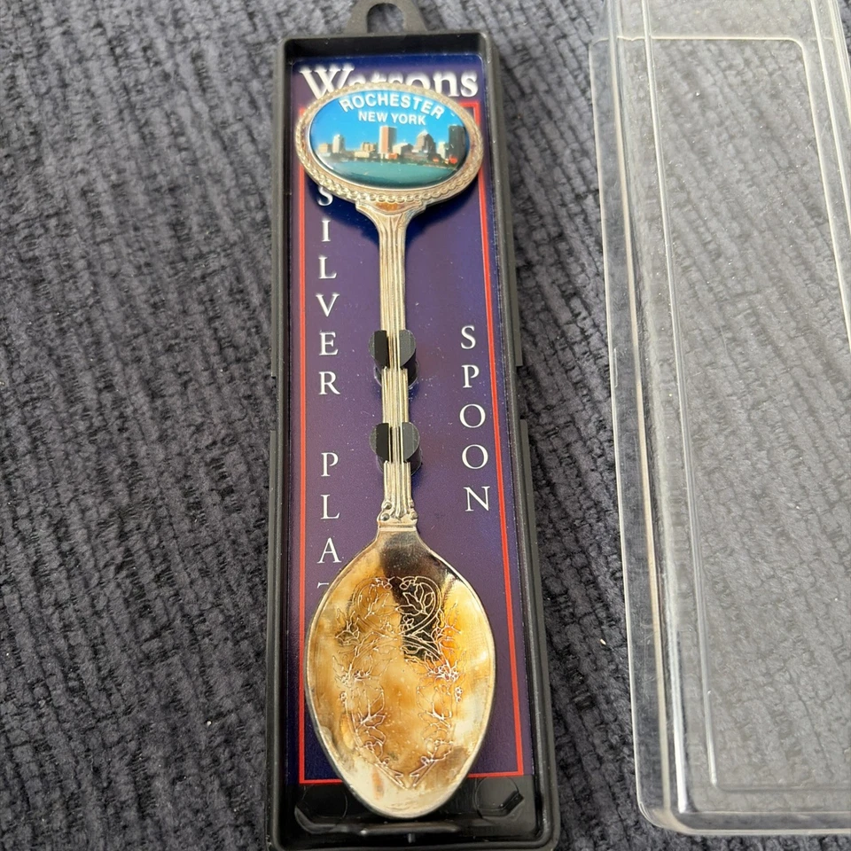 Colher Watsons banhada a prata Rochester New York colher lembrança vintage 4,5 - Imagem 2 de 4