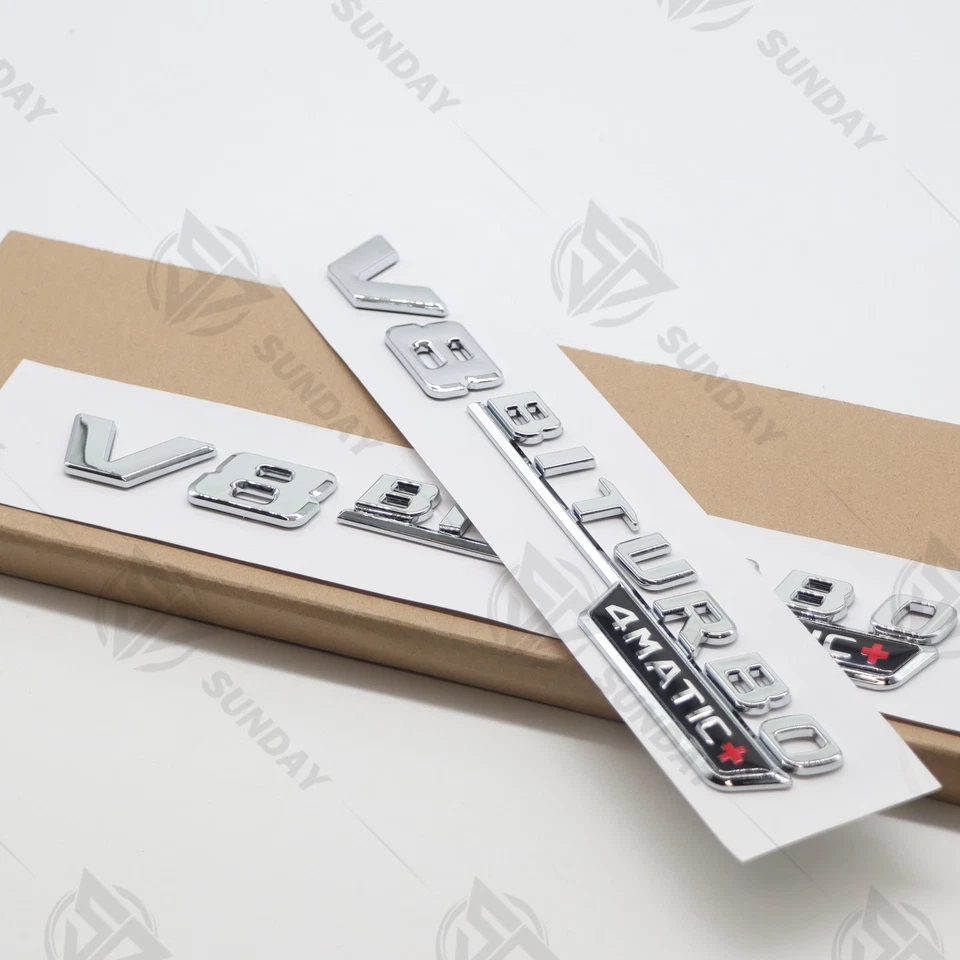 V8 BITURBO 4MATIC+ Fender Emblem Chrome For AMG Badge GT55 SL55 SL63 - Изображение 4 из 4