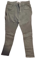 Zara Boys Green Skinny Jeans Size 11-12 Stretch Pockets Zipper Detail