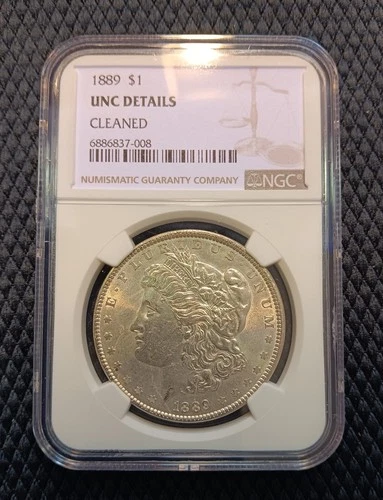 1889 Morgan Silver Dollar $1 NGC Certified UNC (MS60) Details Cleaned