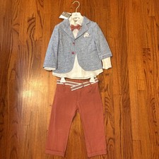 DESIGNER  S CAT Boys 4-Piece Linen Suit Set Size 3A Rust Blue