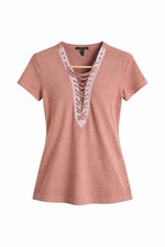 Forever 21 Dusty Rose Lace Up V Neck Top Short Sleeve Mauve Women