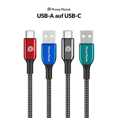 Phone Planet Schnell Ladekabel USB A auf Typ C Vollmetallstecker Geflochten