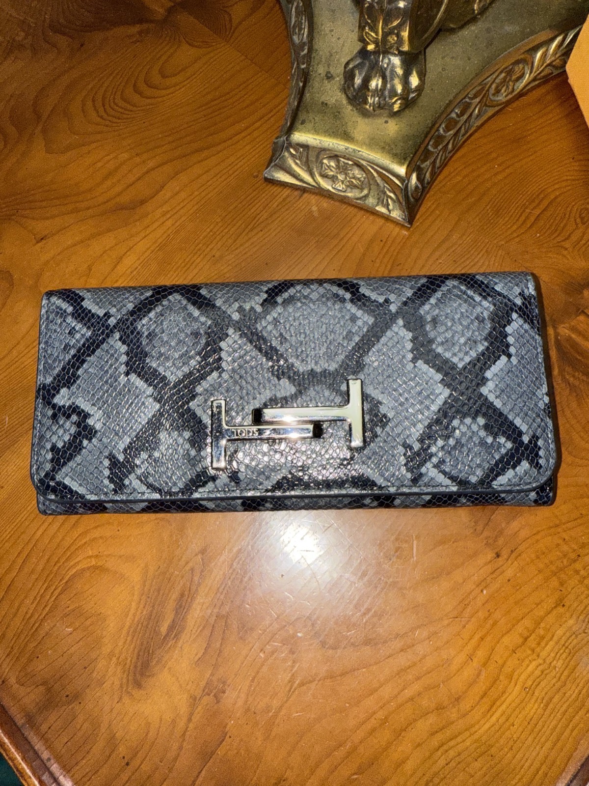 Tod's Double T Black & Python Embossed Flap Walle… - image 2