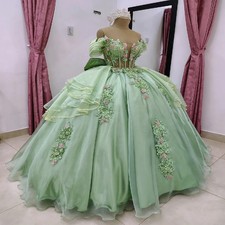 Light Green Quinceanera Dresses Off Shoulder Lace 3D Flowers Ball Gowns Sweet 16