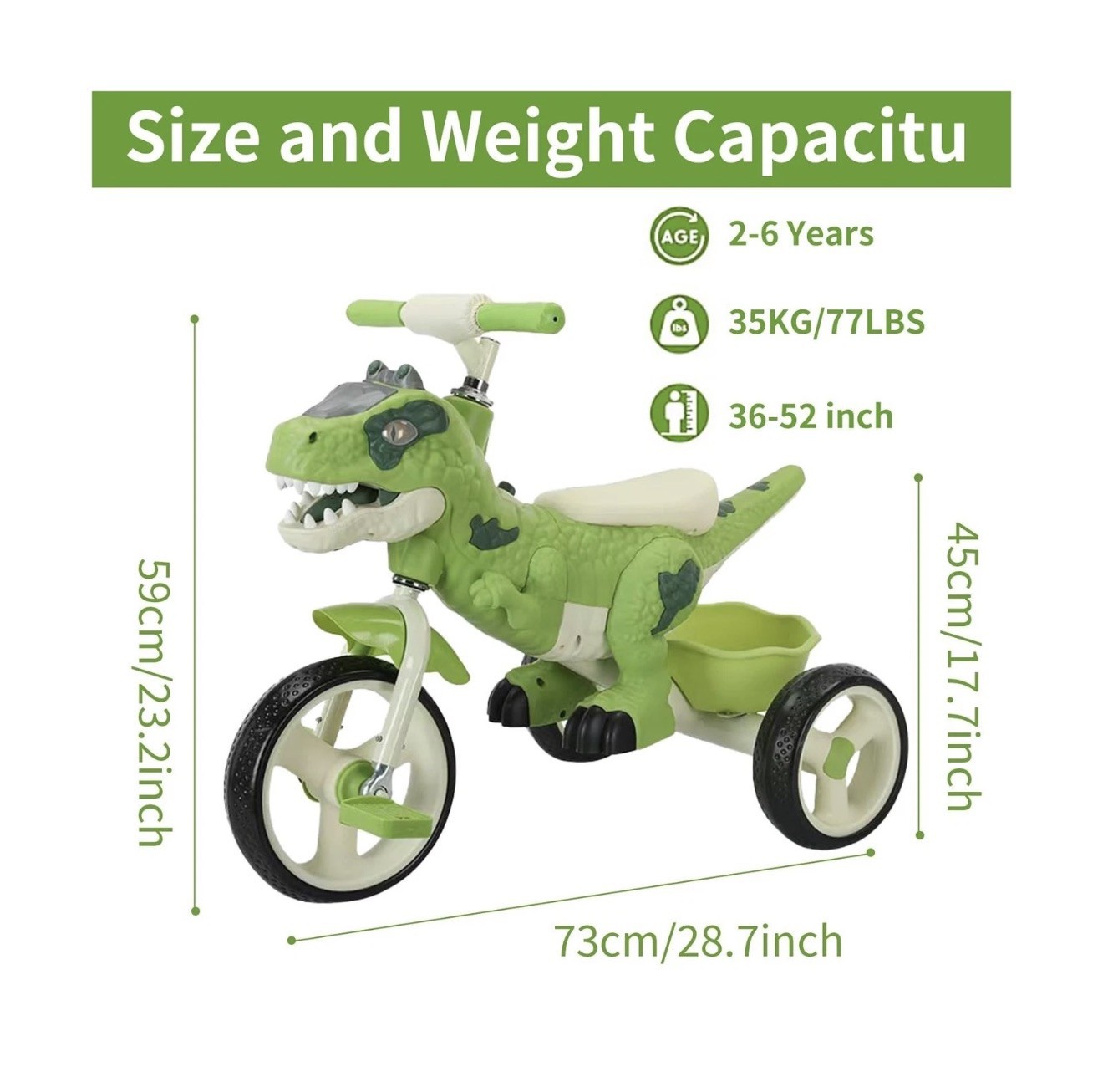 Dinosaur Kids Tricycle Rider Toddlers Kid Trike Bike Big Whe
