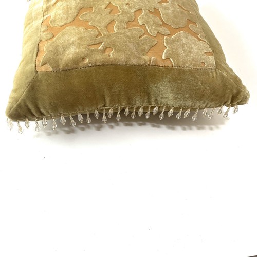Vtg Green Velvet Throw Pillow Beaded Tassels Boho Decor Boudoir Bedding 13” - Picture 5 of 12