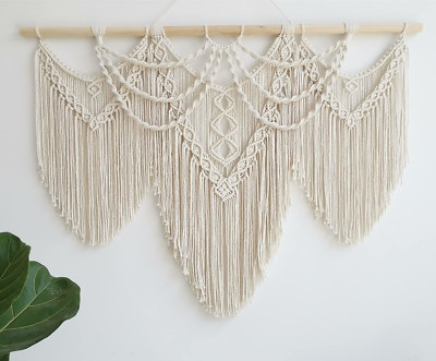 UXORSN großer Makramee Wandbehang Boho Handarbeit gewebt Wandteppich Quaste Basteln Wand