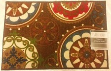 PRINTED KITCHEN RUG nonskid back 16" x 24" COLORFUL FLORAL CIRCLES, 1, FD