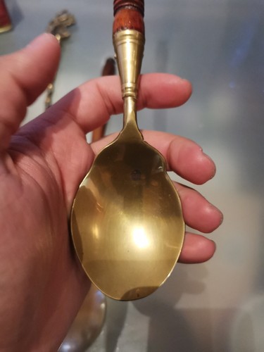 Vintage French Wooden Handled Brass 2x Spoon and Brass Squirrel Toasting Fork✨💥 - Foto 10 di 12