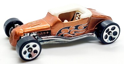 2008 HOT WHEELS TRACK T COPPER 2 1/4'' DIECAST HOT ROD CAR W/ BLACK WHITE FLAMES