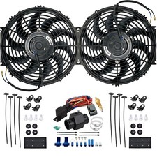 Dual 12 Inch 90w Electric Fan 38mm Radiator Hose Adapter Temp-erature Switch Kit