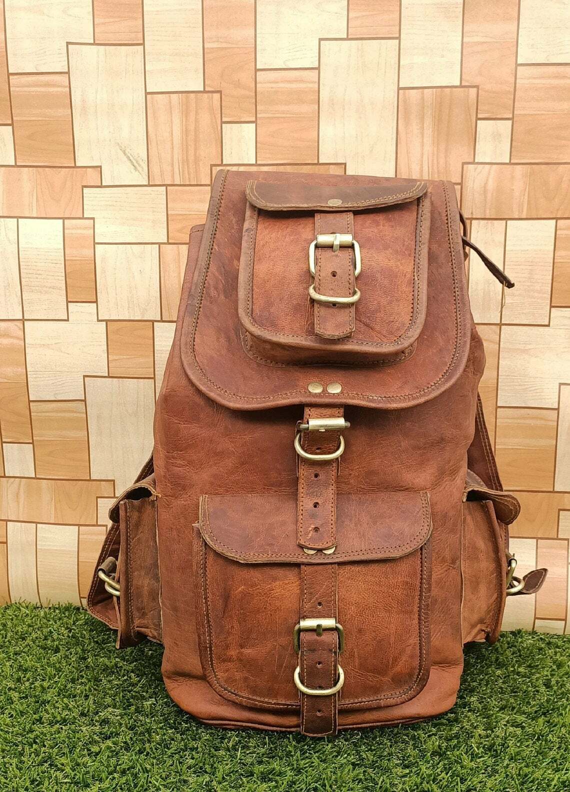 Vintage Leather Laptop Backpack for Men - Stylish Travel & School Rucksack