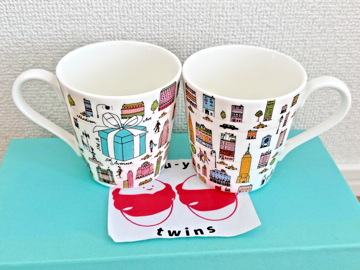 Tiffany & Co. 5th Avenue Bone China Mug Cup 2 Pieces Pair Set 