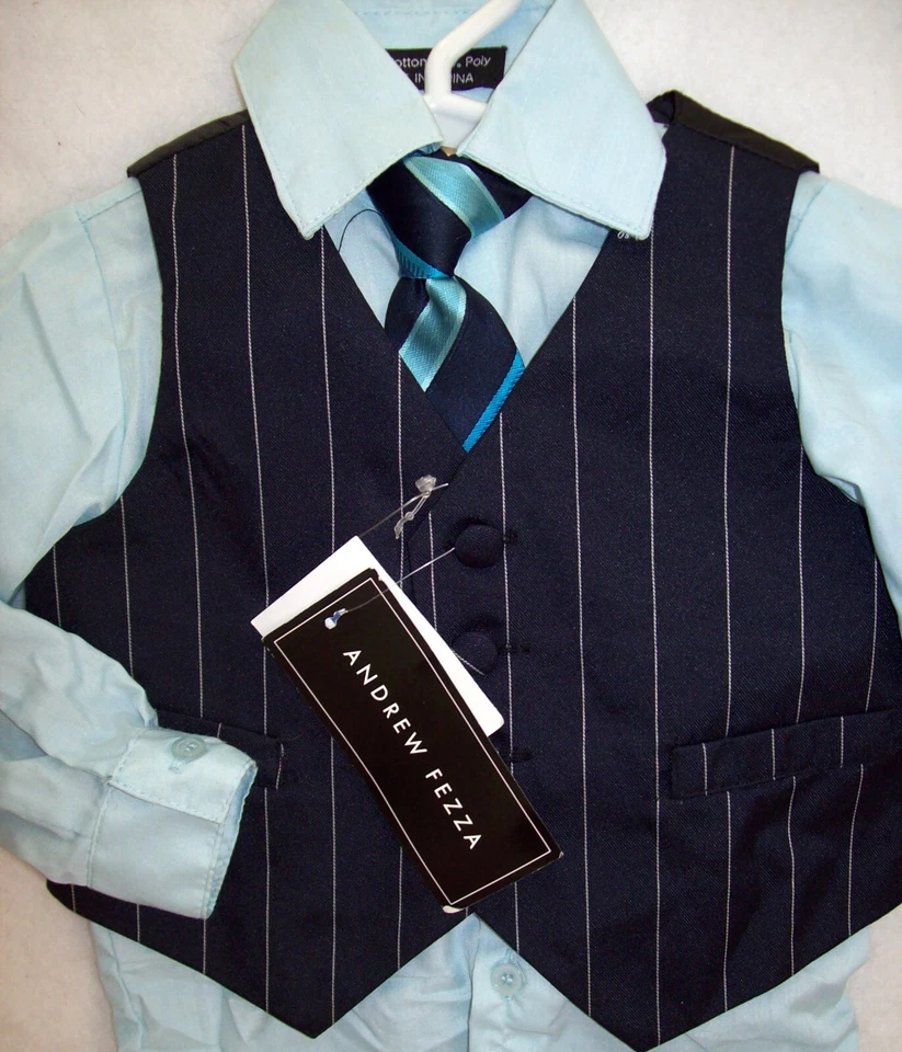 Niño 6-9 meses: etiquetas N-W 4 piezas AZUL MARINO ~ANDREW FEZZA~ TRAJE: Chaleco, Pantalones, Camisa, Corbata Foto 3 de 3