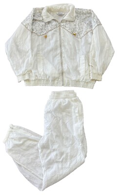 VTG Blair Boutique White Metallic Wind Suit Track Jacket Pants