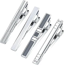 Tie Clip 4-pcs Silver Tie Bar Set for Regular Ties Business Tie Clips for Men