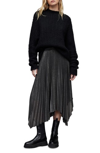 Neu mit Etikett $ 219 Allsaints Lerin asymmetrischer Rock in Schwarz Metallic 4