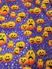Colorful Sewing Quilting Halloween Pumpkin Fabric 1 Yard