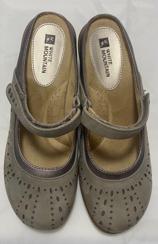 White Mountain Genuine Leather Suede Mule Shoes Size 8 1/2 Mocha Color - Picture 7 of 9
