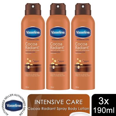 Vaseline Body Lotion Intensive Care Cocoa Radiant Spray Feuchtigkeitscreme 190ml, 3er Pack