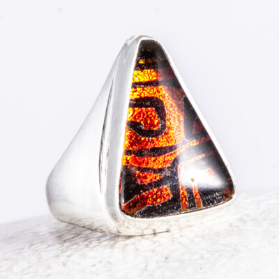 a Silberring Ring Dichroitisches Glas handgearbeitet holo schimmernd Gr. 58