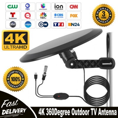 HDTV Outdoor Amplified TV Antenna 360° Omni-Directional Digital HD 1080P 4K