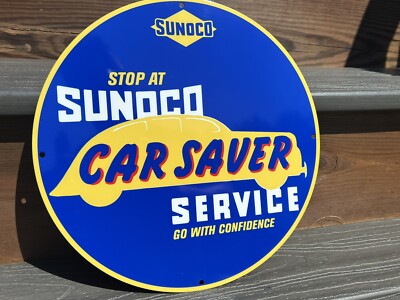 12in Sunoco Gasoline MOTOR OIL SIGN Vintage Style Heavy Steel Sign Pump