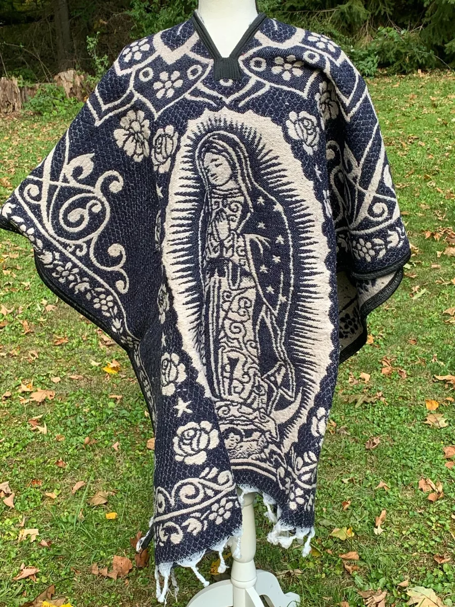 Virgen de Guadalupe Virgin Mary Mexican Poncho Gaban Black Beige K32