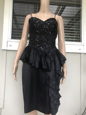 Vtg 80s Glenrob USA Black Sequin Strappy Cocktail Party Evening