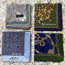 4 CLASSIC MEN HANKY VTG COTTON ART POCKET SQUARE 18" BLUE GREEN BLACK PAISLEYS