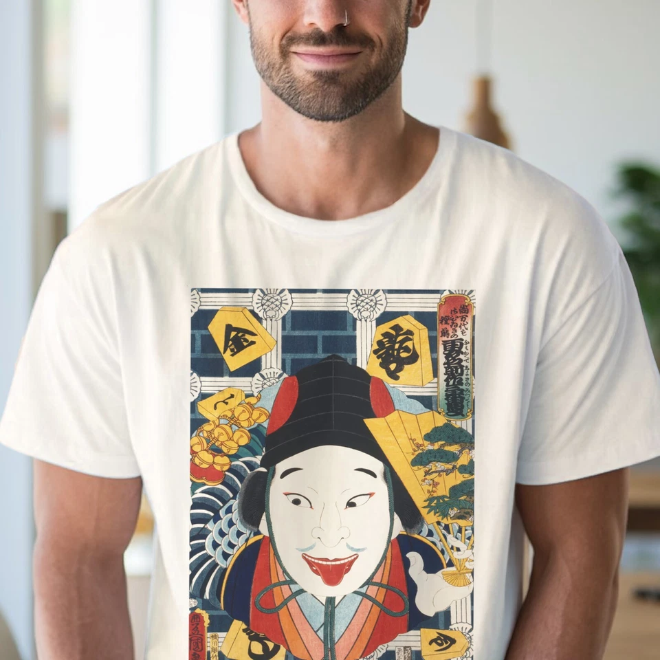 Camiseta artística japonesa de actor de Kabuki en madera Camiseta gráfica de Japón Foto 4 de 4