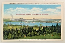 Postcard Columbia River Longview Bridge Between Longview WA and Rainier OR 1930s