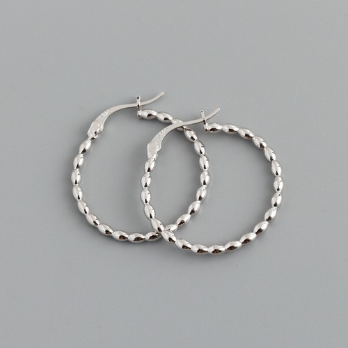 Woman REAL S925 Sterling Silver Oval Bead Huggie Hoop Earring Clip One Pair - Picture 6 of 11